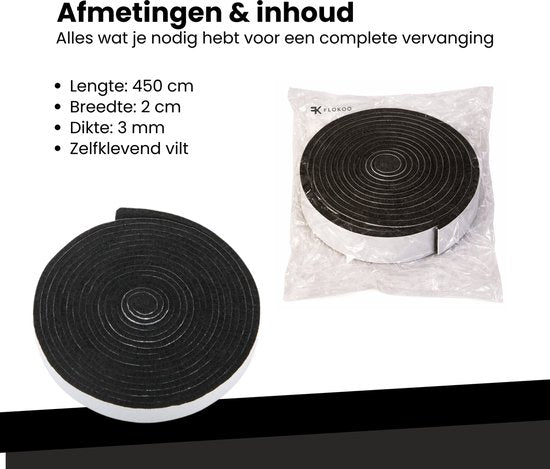 BBQ Vervangingsvilt - Zelfklevend - 450cm x 2cm x 3mm - BBQ Vilt - Geschikt voor o.a. Green Egg, Kamado, Black Bastard