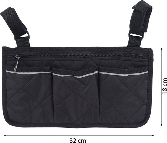 Rolstoeltas - Zwart - Armleuning Rolstoeltas - Waterafstotende Opbergtas voor Rolstoel - Rolstoel Organizer