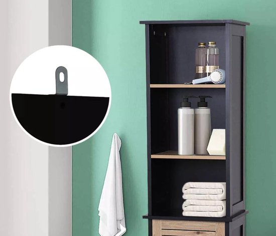 Badkamerkast Hoog Bergen met 1 deur en 6 planken - 173 cm - Zwart