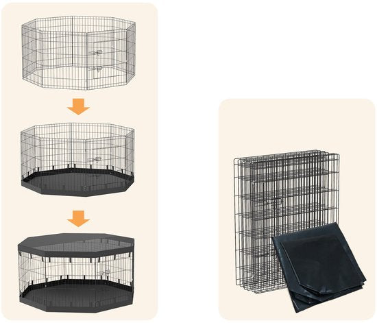 Puppyren, Ø159 - 76 cm - 8 Panelen, Bodemzeil en Afdakzeil