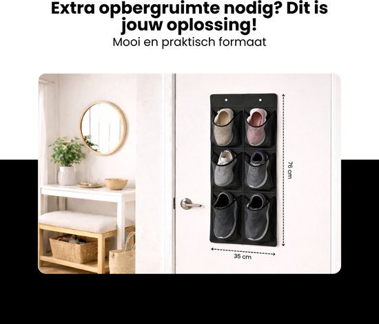 Schoenenkast Hangend - Schoenenzak 6 vakken - Opbergen van Schoenen aan Deur - Schoenenzak Zwart - Oplossing voor rondslingerende schoenen - Hoogwaardige Schoenenkast
