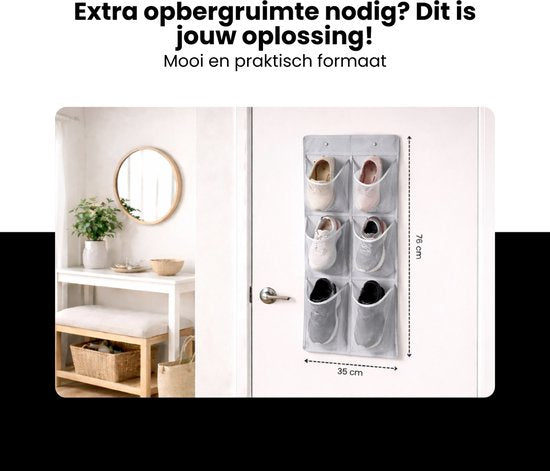 Schoenenkast Hangend - Schoenenzak 6 vakken - Opbergen van Schoenen aan Deur - Schoenenzak Grijs - Oplossing voor rondslingerende schoenen - Hoogwaardige Schoenenkast