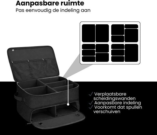 Golf Organizer Tas voor Kofferbak – Golf Accessoire Opbergbox met Schoenenvak – Waterafstotende Golf Opbergtas met Verstelbare Vakken – Golf Cadeau voor Heren & Dames – Zwart