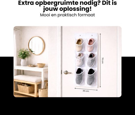 Schoenenkast Hangend - Schoenenzak 6 vakken - Opbergen van Schoenen aan Deur - Schoenenzak Wit - Oplossing voor rondslingerende schoenen - Hoogwaardige Schoenenkast