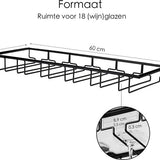 Wijnglazenhouder - 2 Stuks - Zwart - 18 Glazen - 60 cm x 22,5 cm x 6 cm - Wijnglazenrek - Wijnglazenhouder Ophangrek - Glasophangrek - Glazenrek - Wijnglazen houder - Wijnrek