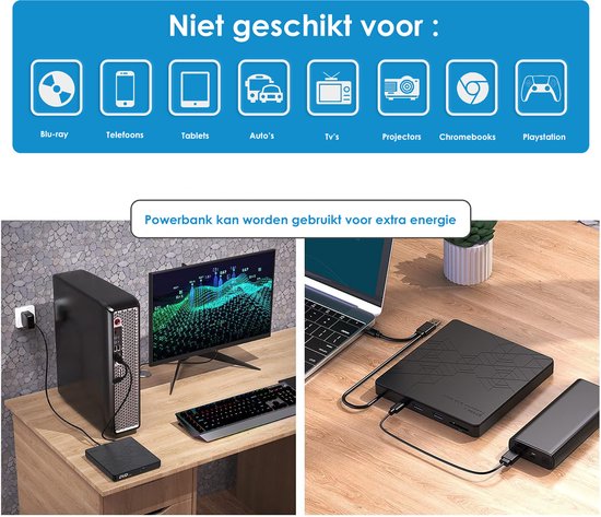Vesfy Externe DVD-CD Speler en Brander - Compatibel met Windows, Mac en Linux - USB 3.0 Hoge Snelheid