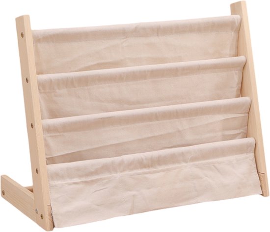 Kinderboekenkast - 60 x 50 x 30 cm - Bruin - Hout met Linnen - Kinderboekenrek - Boekenrek Kinderkamer