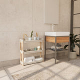 Fixwood 3-laags Modulair Opbergrek – Natuurlijke Houtlook & Crèmekleur – Badkamerrek, Keukenrek of Plantenrek – Stevig & Stapelbaar – 60x20x70 cm