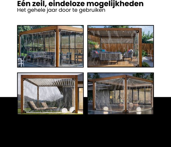 Transparant Afdekzeil 2x2,5m – Waterdicht PVC Zeil met Oogjes – Windbestendig Doorzichtig Zeil voor Overkapping, Tuin, Terras, Veranda & Carport – Versterkte Hoeken