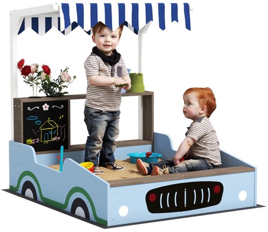4goodz Zandbak met zitbank, tafel en zonnedak 104x90x108 cm - Blauw