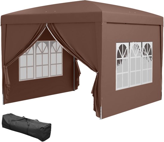 4goodz Partytent Paviljoen 2x2 m - Opvouwbaar met 4 Zijwanden en Rits - bruin