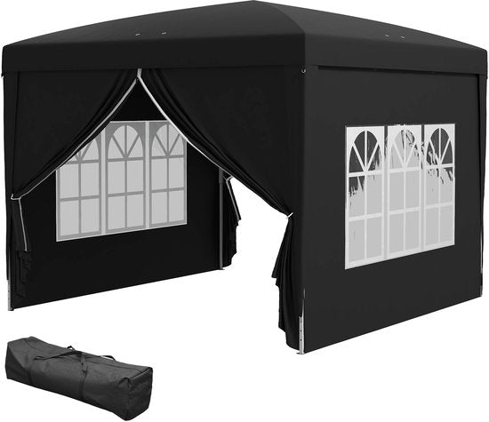 4goodz Partytent Paviljoen 3x3m - Opvouwbaar met 4 Zijwanden en Rits - zwart