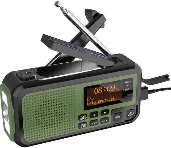 Noodradio Solar Opwindbaar - Powerbank Zonneenergie met - Noodpakket - Draagbare Radio