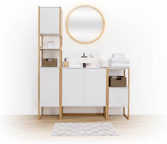 Toiletrolhouder Natureo met Reserverolhouder 33x20x80cm - Wit/Bruin