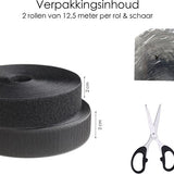 Klittenband Zelfklevend 25 meter - Klittenband zelfklevend Zwart - Klittenband - Zelfklevend Klittenband - Klittenband Rol - Klittenband met schaar