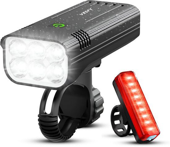 Vesfy Fietslampjes Set - Voorlicht & Achterlicht - USB Oplaadbaar - 1000 Lumen - Waterdicht IPX5 - Fietsverlichting voor Stadsfiets, MTB & Racefiets