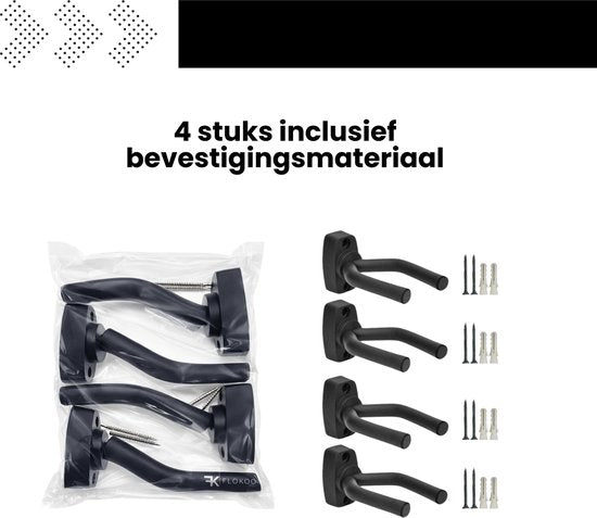 Gitaar Muurbeugel Set van 4 – Gitaarhouder Wand – Verstelbare Gitaarsteun – Universele Gitaar Wandhouder met Zachte Beschermlaag – Geschikt voor Akoestische & Elektrische Gitaar