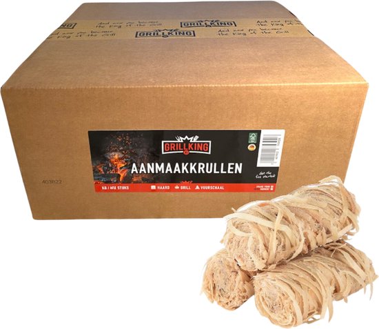 GrillKing Houtwol Aanmaakkrullen Premium - Ca. 840 stuks 10kg Voordeeldoos - Aanmaakwokkels -lange brandduur - BBQ & Haard