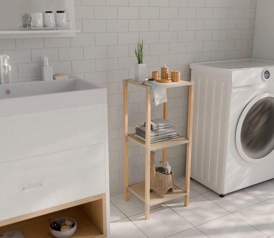 Fixwood Houten Modulaire Opbergrek – Massief Hout & Kunststof – Badkamerrek, Keukenrek of Plantenrek – 72 cm Hoog – Beige-Naturel