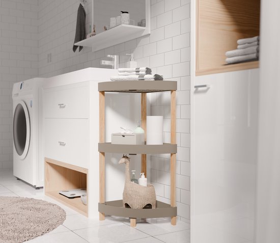 Fixwood Houten Hoekrek – 3-Laags Organizer – Compact Badkamer- en Keukenrek – 75 x 44 cm