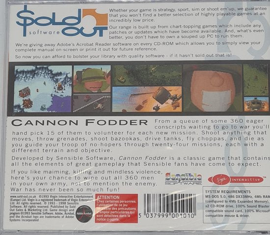 Cannon Fodder, Sold Out Software (Jewel Case) - MS-DOS (1993)