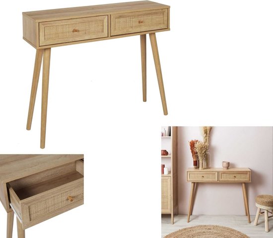 Side Table Bali met Rattan voorzijde 29x100x81 cm - Gangtafel - Bruin