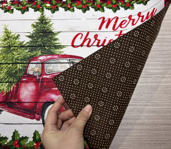 Kerst Deurmat - Deurmat kerstauto - Linnen Kerstmat - Deurmat - Vloermat - Antislip - Droogloopmat - Deurmat met tekst - Decoratieve Deurmat - Merry Christmas Deurmat - Deurmat Voor Binnen en Buiten - 59,5x40 CM