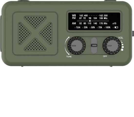 Noodradio - & Hand Crank Powerbank - AM-FM-WB Emergency Radio - & - Groen