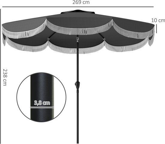 Kantelbare Parasol met Volant 269 cm doorsnede - Donkergrijs