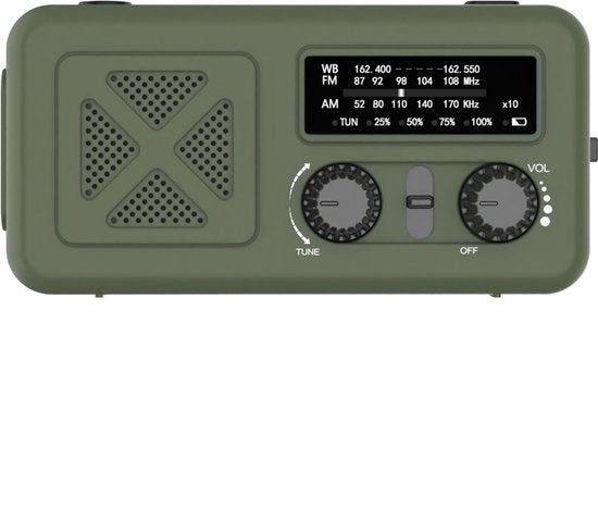 Noodradio - & Hand Crank Powerbank - AM-FM-WB Emergency Radio - & - Groen