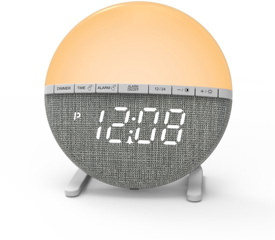 Wake Up Light Wekker – Sunrise Lichtwekker met Nachtlamp – Digitale Alarmklok met Snooze – Dimbare Nachtlamp & Zonsopgang Simulator – Oplaadbare Wekker Slaapkamer – 12-24h LED Klok