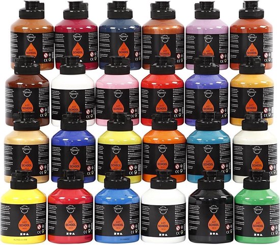 Pigment Art School, kleuren assorti, 24x500 ml