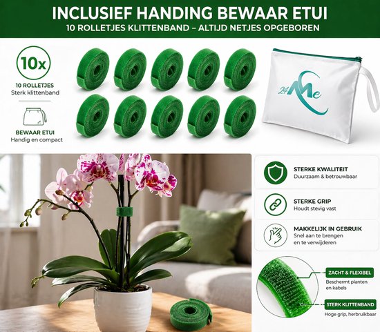 24ME® - 10M Plant Klittenband - Bindmaterialen - Incl. Bewaar Etui - Binnen- en Buiten Gebruik - Binddraad voor Planten
