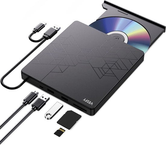 Vesfy Externe DVD-CD Speler en Brander - Compatibel met Windows, Mac en Linux - USB 3.0 Hoge Snelheid