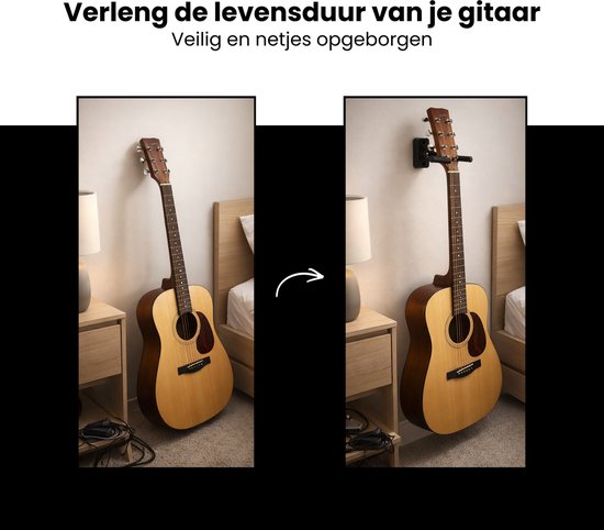 Gitaar Muurbeugel Set van 4 – Gitaarhouder Wand – Verstelbare Gitaarsteun – Universele Gitaar Wandhouder met Zachte Beschermlaag – Geschikt voor Akoestische & Elektrische Gitaar