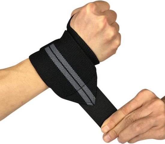Fitness - Crossfit Polsband - 2 Stuks - Polsbandage Wrist Support Wraps - Pols Bandage Band - Bodybuilding Support - Gewichthef Straps - Krachttraining Lifting Workout Straps - Set Van 2 Stuks - Zwart-Grijs