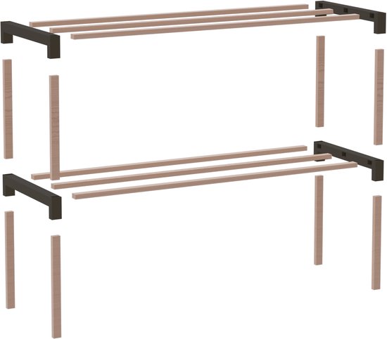 Fixwood Schoenenrek 2 Lagen – Zwart - Compact Houten Schoenenkast – Ruimtebesparend Schoenenrek voor 6+ Paar – Duurzaam & Modern Design – 51 x 23 x 39 cm