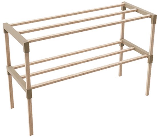 Fixwood Schoenenrek 2 Lagen – Beige - Compact Houten Schoenenkast – Ruimtebesparend Schoenenrek voor 6+ Paar – Duurzaam & Modern Design – 51 x 23 x 39 cm