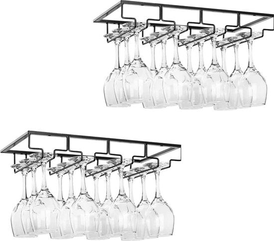 Wijnglazenhouder - 2 Stuks - Zwart - 12 Glazen - 40 cm x 22,5 cm x 6 cm - Wijnglazenrek - Wijnglazenhouder Ophangrek - Glasophangrek - Glazenrek - Wijnglazen houder - Wijnrek