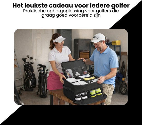 Golf Organizer Tas voor Kofferbak – Golf Accessoire Opbergbox met Schoenenvak – Waterafstotende Golf Opbergtas met Verstelbare Vakken – Golf Cadeau voor Heren & Dames – Zwart