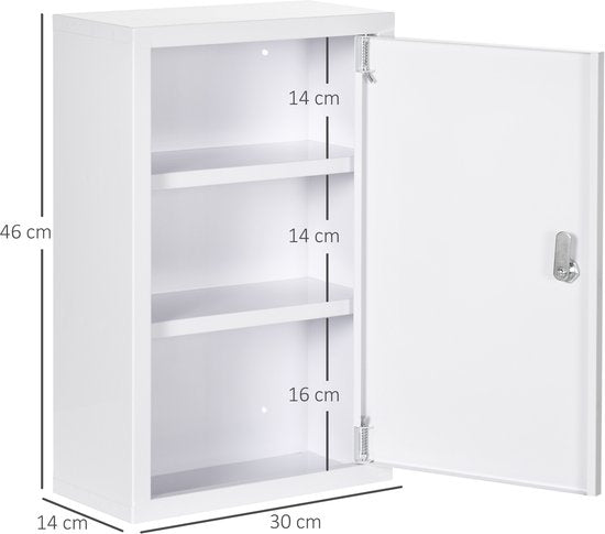 4goodz Medicijnkastje EHBO-kastje met slot RVS 14x30x46 cm - Wit