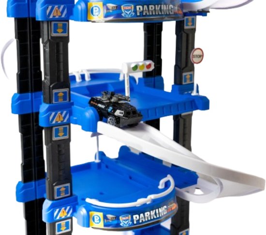 DMG Supply Politiegarage Speelset - 3-Laagse Speelgoedgarage met Lift en Helikopterplatform - Met 2 Auto’s en 1 Helikopter - Vanaf 3 Jaar