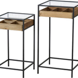 Set 2 Bijzettafels Tripoli Zwart metaal/glas 35x68 en-43x83 cm