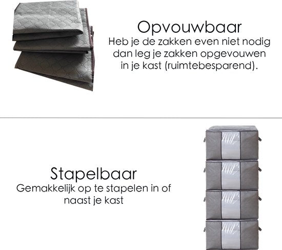 Hoogwaardige Opbergtas voor kleding – Grijs - Organizer voor Dekbed – Opbergzak – Opberger voor Seizoenskleding – Zak om ruimte te besparen – Opslag voor dekbed en kleding – Bescherming voor Kleding – Oplossing voor Winterjassen