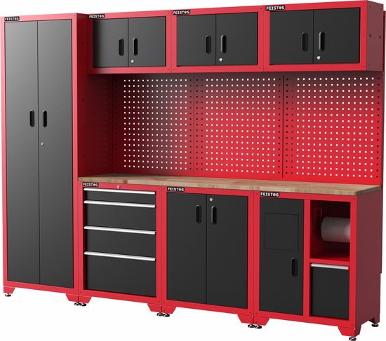 Feistos Gereedschapswand Hoge kast Juno 3- 46x264x198 cm - Zwart/Rood