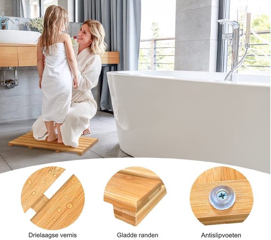 Badmat - Bamboe - Douchemat antislip - Voor in douche of bad - Houten - Douchemat - Badkamer mat - Saunamat