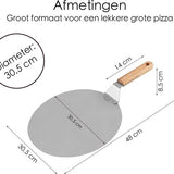 Pizzaschep - Pizzaschep RVS Rond voor BBQ of Oven - Houten Handvat 30cm Pizzaschep - Pizzaspatel - Taartschep -Spatel - Cadeau voor Pizzaliefhebber -