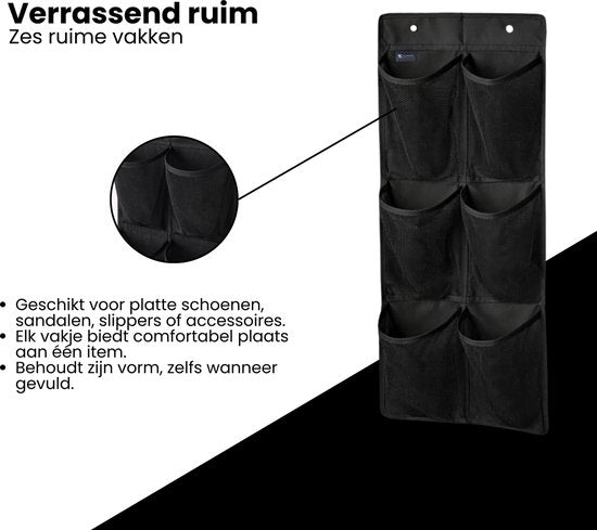 Schoenenkast Hangend - Schoenenzak 6 vakken - Opbergen van Schoenen aan Deur - Schoenenzak Zwart - Oplossing voor rondslingerende schoenen - Hoogwaardige Schoenenkast
