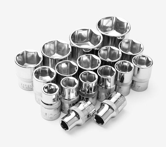 Doppenset met Ratelsleutel – Professionele 1-4” & 1-2” Doppen – Inclusief Verlengstukken en Opbergkoffer – Voor Auto, Motor & Kluswerk