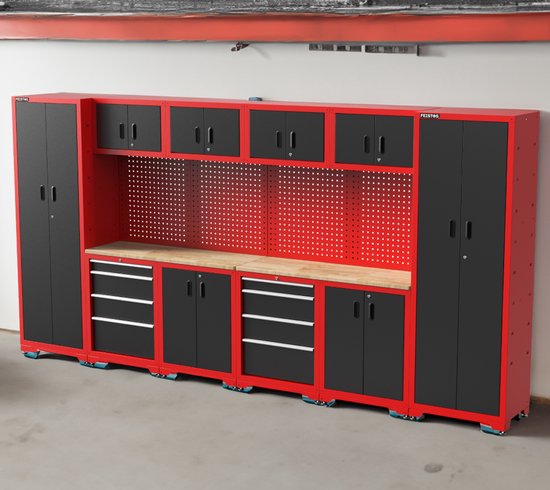Feistos Gereedschapswand Hoge kast Juno 11 - 46x396x198cm - Zwart/Rood